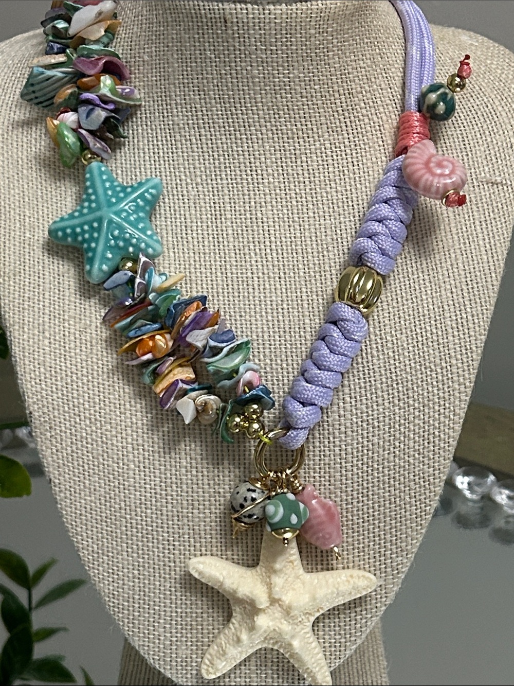 Handcrafted Multicolor & Lavender Starfish Necklace by